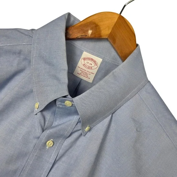Brooks Brothers Men's Button Down Shirts 17-34 Blue Traditional Fit Cuff ‎ Lot 2